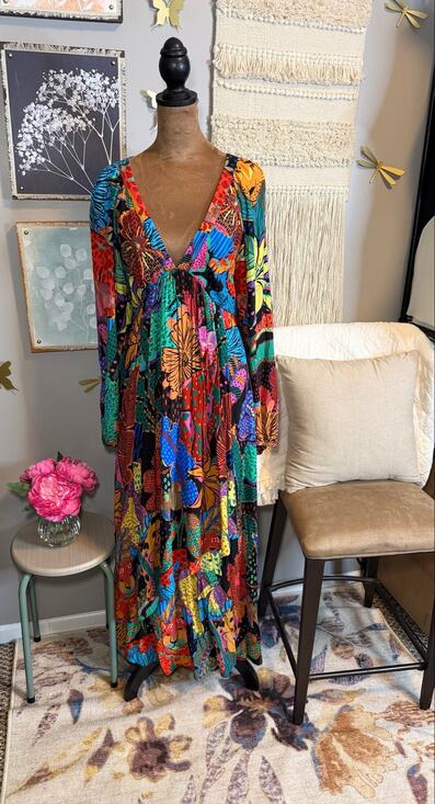 FARM Rio Dresses & Skirts - FARM Rio Colorful Patchwork Print Maxi Dress Size S Vaca Cruise Resort Ready